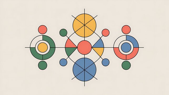 Vibrant geometric network diagram with interconnected circles - Powered by Adobe