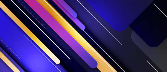 Modern abstract geometric background with layered purple,gold , and purple shapes, lines, and gradients creating a dynamic digital design
