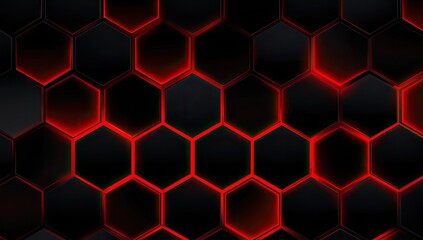 Dark hexagonal tiles with red glowing seams create a technological pattern