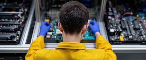 the employee constructing internal components of a desktop computer system