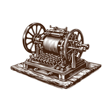 Vintage telegraph machine with wheels and controls