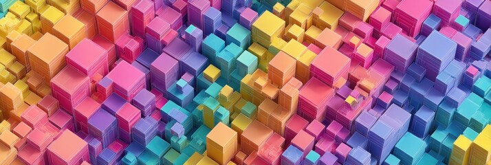Abstract mosaic of colorful, raised 3D cubes