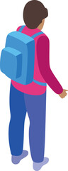 Fototapeta premium Isometric view of a student walking with backpack, heading to school or university
