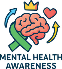 a logo of mental health awareness, with a brain in the center, surrounded by a ribbon