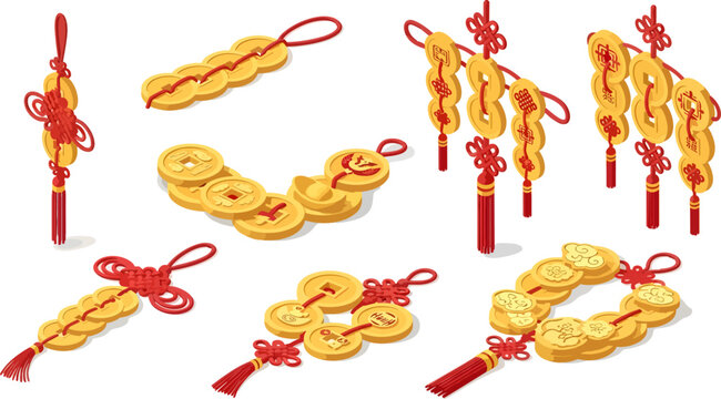 gold coins and red knot hangers