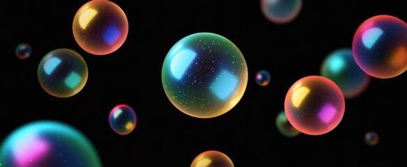 Fototapeta premium Glossy soap bubbles dance like tiny rainbows sparkling with vibrant colors and luminous shine.