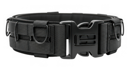 Black tactical duty belt isolated on transparent background