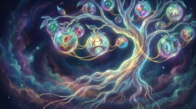 Visual metaphor for the fruit of karma, showing cause and effect.