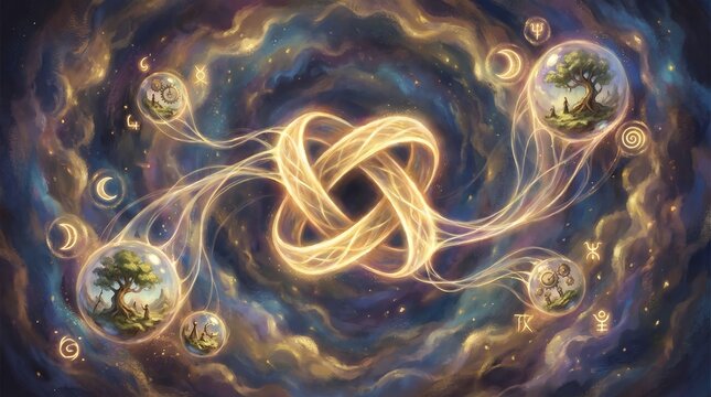 An infinite knot pattern symbolizing the endless cycles of time and existence.