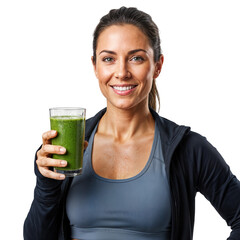 Happy young mixed-race woman in an athletic hoodie, smiling confidently at the camera on an isolated transparent background.