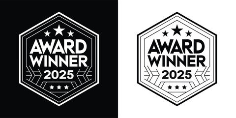 Striking black and white award winner 2025 emblem design perfect for recognizing achievement and excellence in any competition or industry.