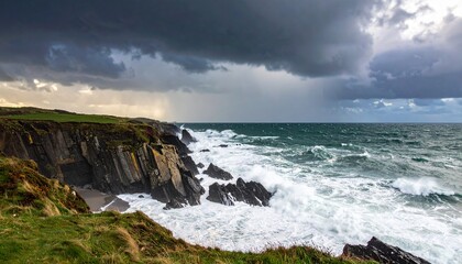 Fototapeta premium Rugged Coastline with Stormy Weather Conditions.