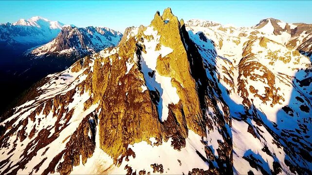 Majestic mountain landscape with gentle snowfall covering peaks, winter nature scenery, cold alpine atmosphere, serene and cinematic environment, pure natural beauty, high quality render