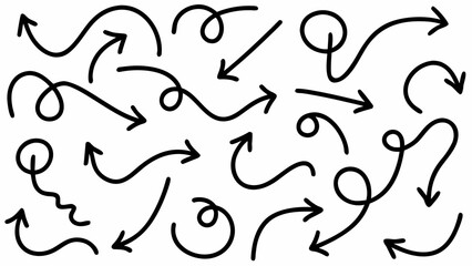 Hand drawn arrows in multiple directions on white background