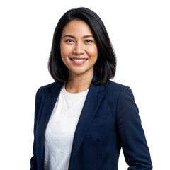 Friendly Young Asian Businesswoman Standing and Smiling Happily at Camera on an Isolated transparent background