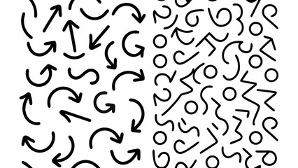 Hand drawn arrows and symbols on white background for design