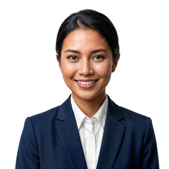Close-up Portrait of a Friendly Young Asian Businesswoman Smiling Happily at Camera on an Isolated transparent background