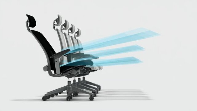 Smooth adjustment of a sleek ergonomic chairs height and backrest shown in medium shot emphasizing customizable support for different users.