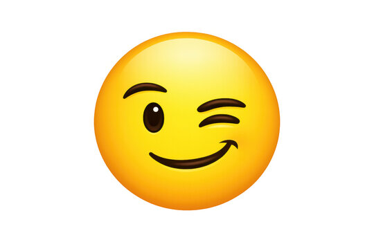 Yellow emoji winking, showing playful mood and friendly expression on transparent background