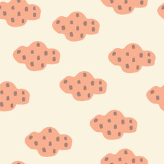 Hand drawn cute clouds looks like cookie, clouds with dots. Vector kids illustration.