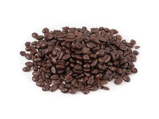 Obraz premium Colombian medium roast coffee whole beans isolated on white background in a natural loose arrangement. Studio image designed for ecommerce product pages, and coffee product catalogs.