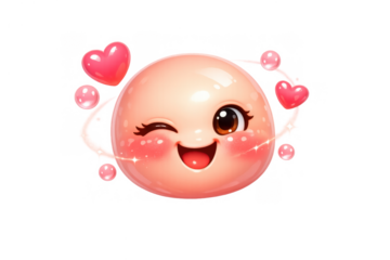 Winking pink emoji sending hearts, a charming and cute 3d cartoon expressing flirty joy and love
