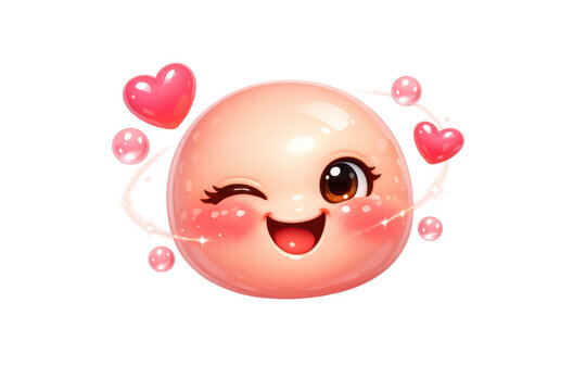 Winking pink emoji sending hearts, a charming and cute 3d cartoon expressing flirty joy and love