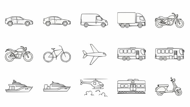 Collection of Hand Drawn Transportation Vehicles Icons.