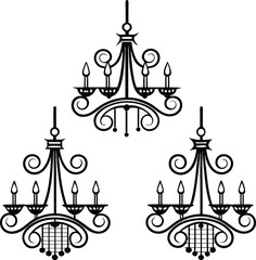 Elegant vintage style chandelier silhouettes for classic interior design and decoration