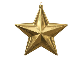 Fototapeta premium Shiny Golden Star Ornament Hangs Isolated Against White Background