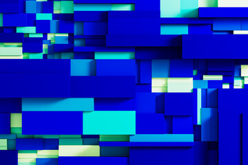 Blue blocks create a textured pattern with light and shadow