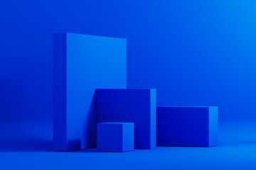 Different shapes in blue color on a simple background