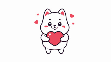 Naklejka premium Cute white cat holding red heart