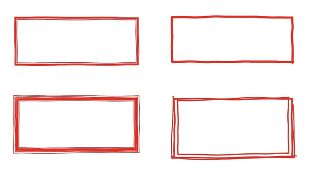 Four hand-drawn red rectangular borders with varying line thickness and styles on a white background.