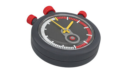 Stopwatch with red knobs and yellow hands on white background