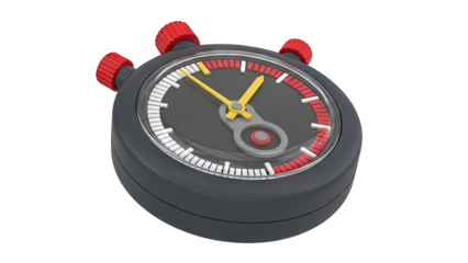 Stopwatch with red knobs and yellow hands on white background