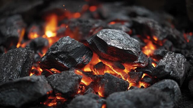 Meat grilling over open fire at barbecue concept. Charcoal glowing with bright embers, creating a vibrant cooking atmosphere for outdoor grilling.