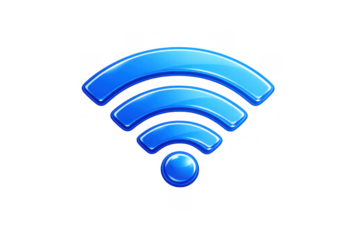 Glossy blue wireless internet signal icon indicating strong networking connection and modern technology concept