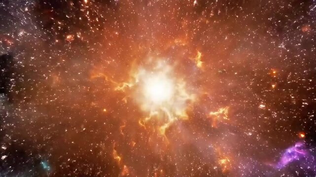 A distant star collapsing and exploding into a shockwave of light and color.