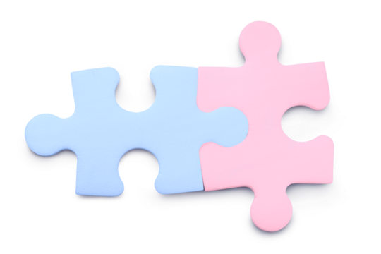 Two puzzle pieces isolated on transparent background - Powered by Adobe