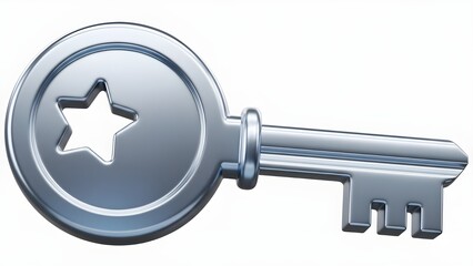 3D style metal key illustration with elegant and modern design, symbolizing access, security and solutions with a clean and professional look.