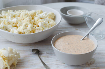 Buffalo cauliflower in a light bowl