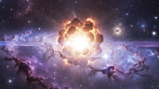 Cosmic supernova explosion in galaxy showcasing the birth of new stars with starry night background