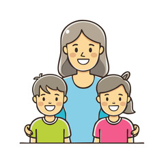 Happy family portrait featuring a mother with her son and daughter smiling cheerfully