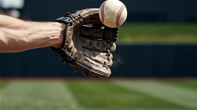 Balle de baseball attrap&eacute;e dans un gant
