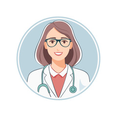 Fototapeta premium Female Doctor Portrait Wearing Eyeglasses and Stethoscope in Blue Circle Illustration