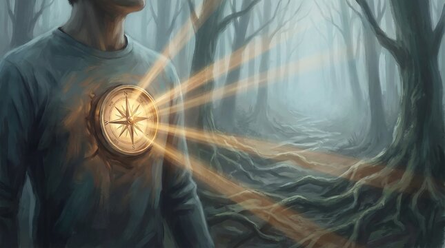 A compass pointing inward, symbolizing the internal guidance system of intuition.