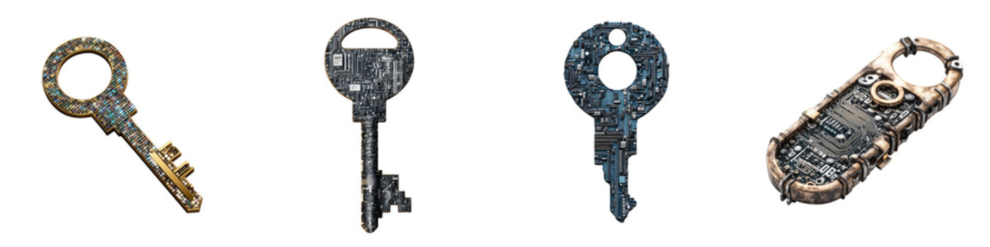  Encryption key &ndash; A code or tool used to encrypt data to prevent unauthorized access. Isolated on Clear White Background Highly Detailed
