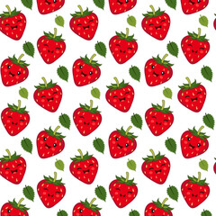 Vector seamless pattern of cute strawberries with emotions, I'm years old with facial expressions