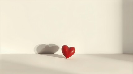 Heart with wrong scale shadow for Valentine modern surreal branding